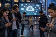 Usuarios revisando sus celulares durante la caída de Facebook, Instagram y WhatsApp.