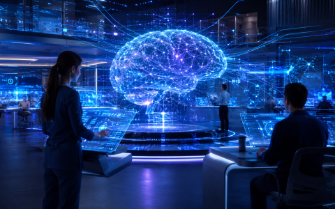 Representación de inteligencia artificial conectada con personas, datos y tecnología.